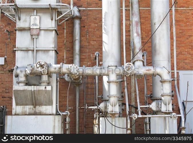 Industrial pipes in a 19th century gasworks in Gazi, Athens (Greece).
