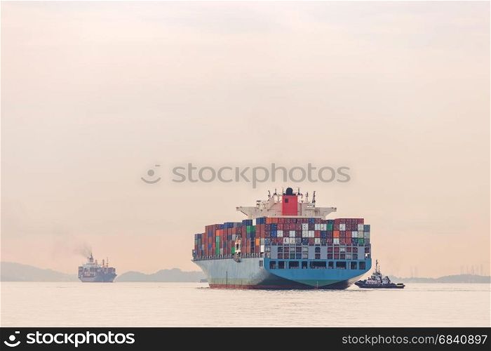 Industrial port with container ship