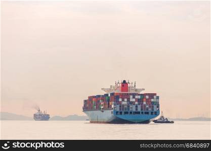 Industrial port with container ship