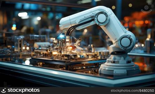 Industrial robot works automatically in smart autonomous factory. Generative AI