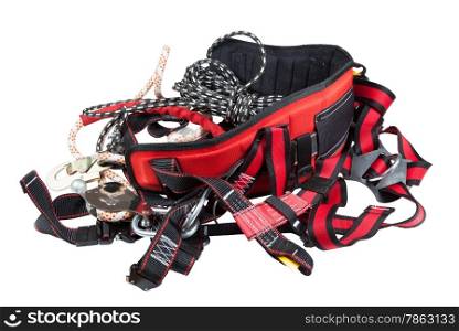 Industrial safety belt and rope isolated on white with clipping path