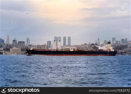 Industrial ship at Bosphorus strait in Istanbul, Turkey