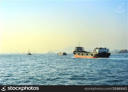 Industrial ships in Hong Kong harbor