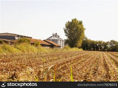 Industrial silos in the fields, horizontal image
