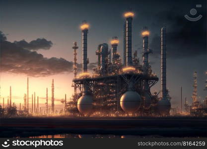 Industrial view , oil refinery factory industrial , A equipment of oil refining and gas refinery area , Generative Ai