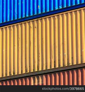 Industry maritime commerce concept. Colorful containers stacked in port. Cargo terminal image.. Colorful containers stacked in port.