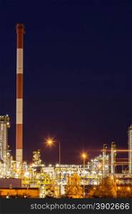Industry. Night view of the refinery petrochemical plant