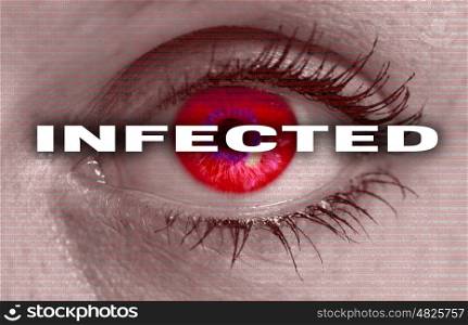 infected eye looks at viewer concept macro. infected eye looks at viewer concept macro.