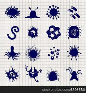 Infection microbes on notebook background. Infection microbes and immune bacteria signs on notebook background, vector illustration