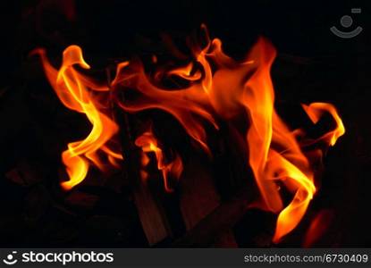 Inflaming fire in a fireplace