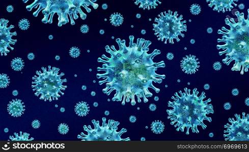 Influenza background and flu outbreak pandemic medical health concept with disease cells as a 3D render