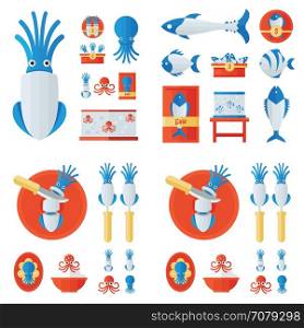 infographic Squid And Sea Food Set