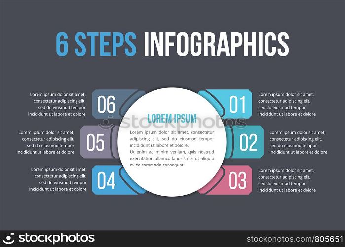 Infographic template with six steps or options, workflow, process diagram, vector eps10 illustration. Infographic Template with Six Steps