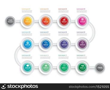 Infographic timeline 1 year or 12 month data template business concept arrows.Vector can be used for workflow layout, diagram, number step up options, web design