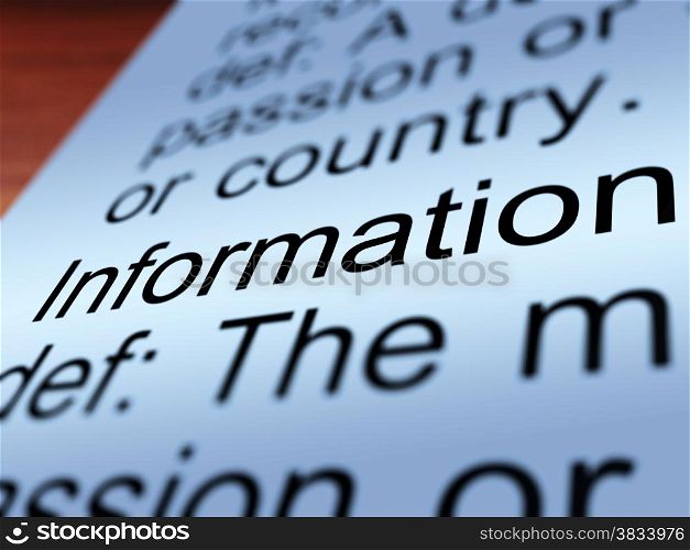 Information Definition Closeup Showing Knowledge. Information Definition Closeup Shows Knowledge Data And Facts