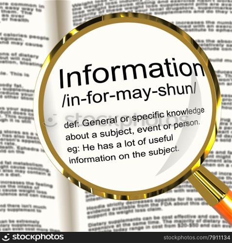 Information Definition Magnifier Showing Knowledge Data And Facts. Information Definition Magnifier Shows Knowledge Data And Facts