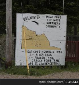 Information sign in forest, Meat Cove Road, Cabot Trail, Cape Breton Island, Nova Scotia, Canada