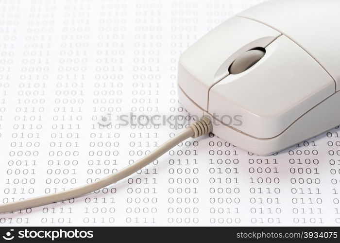 Information technology concept with binary code and computer mouse