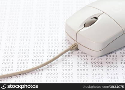 Information technology concept with binary code and computer mouse