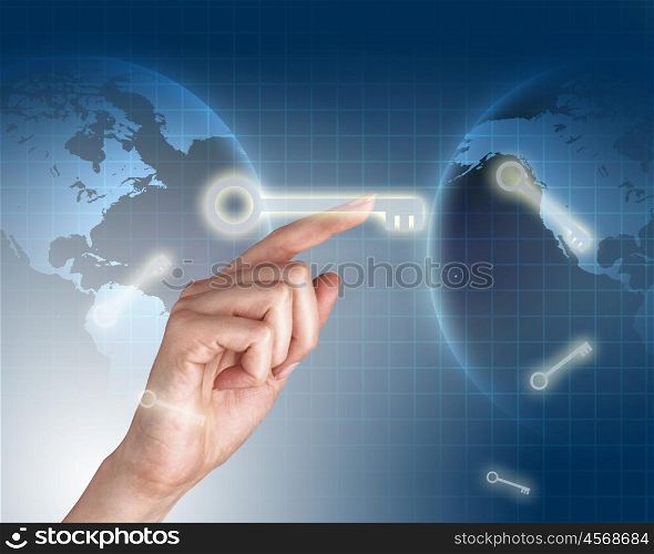 information technology symbols against world map on the background