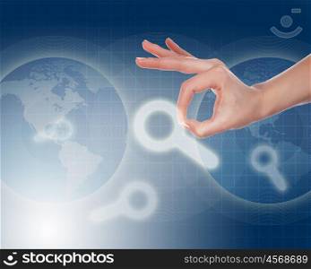 information technology symbols against world map on the background