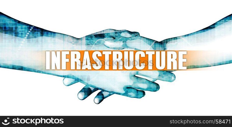 Infrastructure Concept with Businessmen Handshake on White Background. Infrastructure