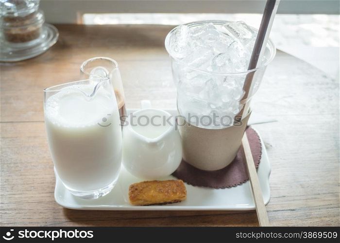 Ingredient of ice coffee mocha, stock photo