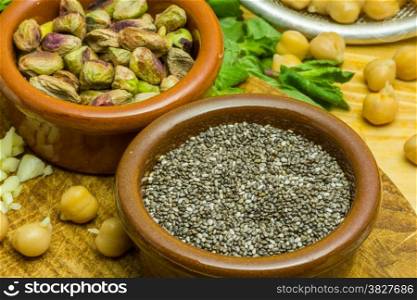 Ingredients-Falafel-13. Ingredients for fresh falafel with pistachio and chia seeds