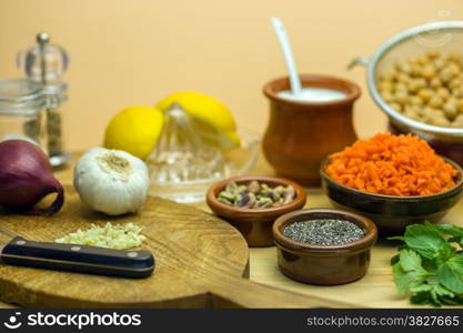 Ingredients-Falafel-4. Ingredients for fresh falafel with pistachio and chia seeds