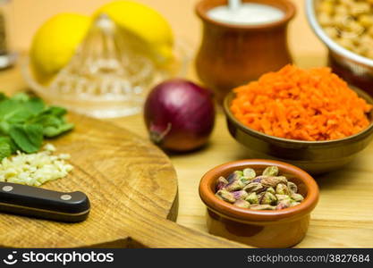 Ingredients-Falafel-7. Ingredients for fresh falafel with pistachio and chia seeds