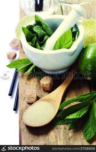 Ingredients for Caipirinha, Mojito Cocktails and other drinks