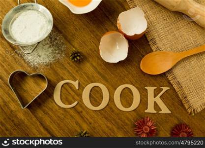 Ingredients for cook on a wooden rustic background