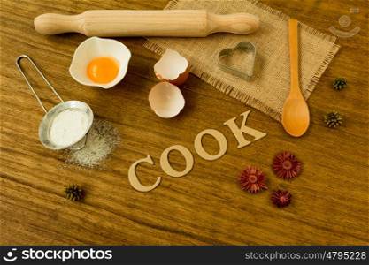 Ingredients for cook on a wooden rustic background