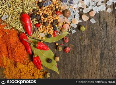 Ingredients for cooking on old wooden table