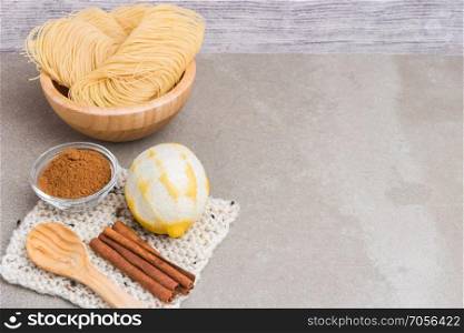 Ingredients for cooking vermicelli pudding with cinnamon. Aletria is a classic Portuguese vermicelli pudding and this is a traditionally served at Christmas time. This is one of the favourites pudding from Portugal