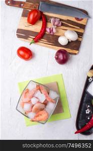 ingredients for famous delicious Thai Tom yum spicy soup on white table. flat lay