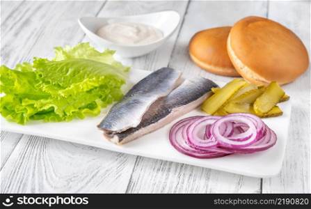 Ingredients for fischbrotchen - traditional german fish sandwich