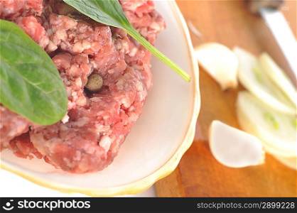 Ingredients for homemade cutlet, ground beef and eggs