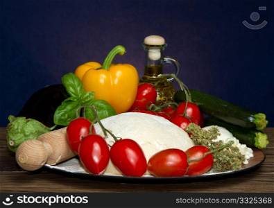 ingredients for homemade pizza with vegetables