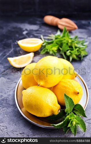 ingredients for lemonad, lemons and fresh mint