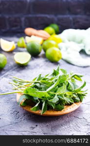 ingredients for mojito, fresh mint and lime