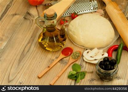 Ingredients for preparing a vegetarian pizza