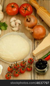 Ingredients for preparing a vegetarian pizza