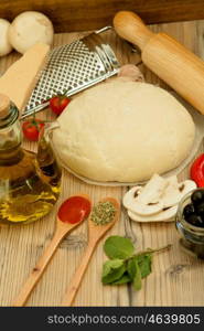 Ingredients for preparing a vegetarian pizza