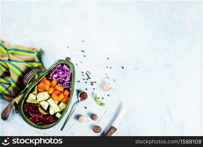 ingredients for salad, vegetable salad in bowl
