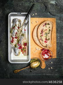 Ingredients for sandwiches with herring fish