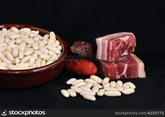 Ingredients for the Asturian bean stew.