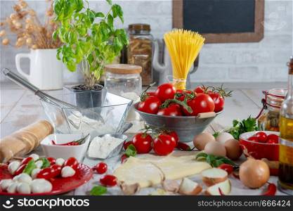 ingredients for the preparation of the delicious pizza