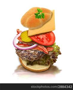Ingredients Of Hamburger On White Background