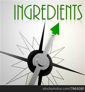 Ingredients on green compass. Concept of healthy lifestyle. Healthy compass